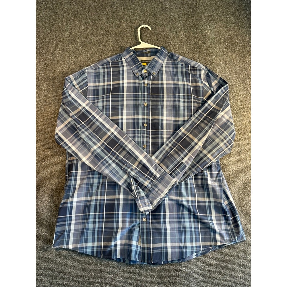 Eddie Bauer First Assent Shirt Mens TXL Blue Plaid Classic Fit Long Sleeve